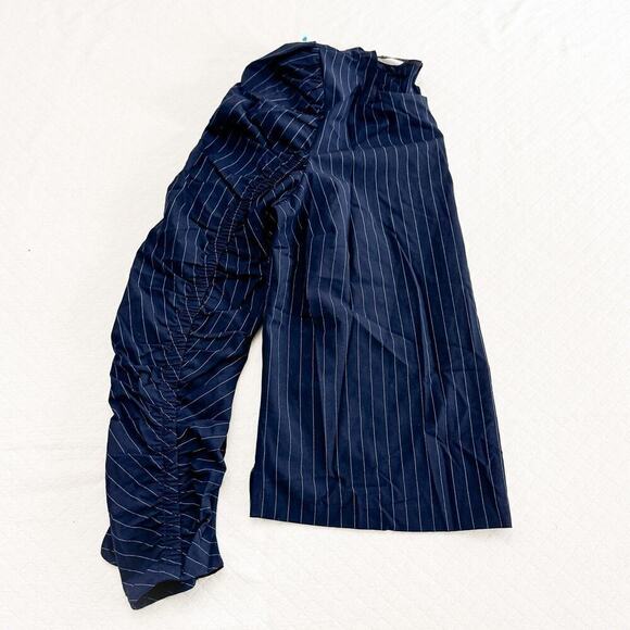 Zara Navy Pinstripe Patterned Ruffle Sleeve Blouse Size Medium - Picture 6 of 6